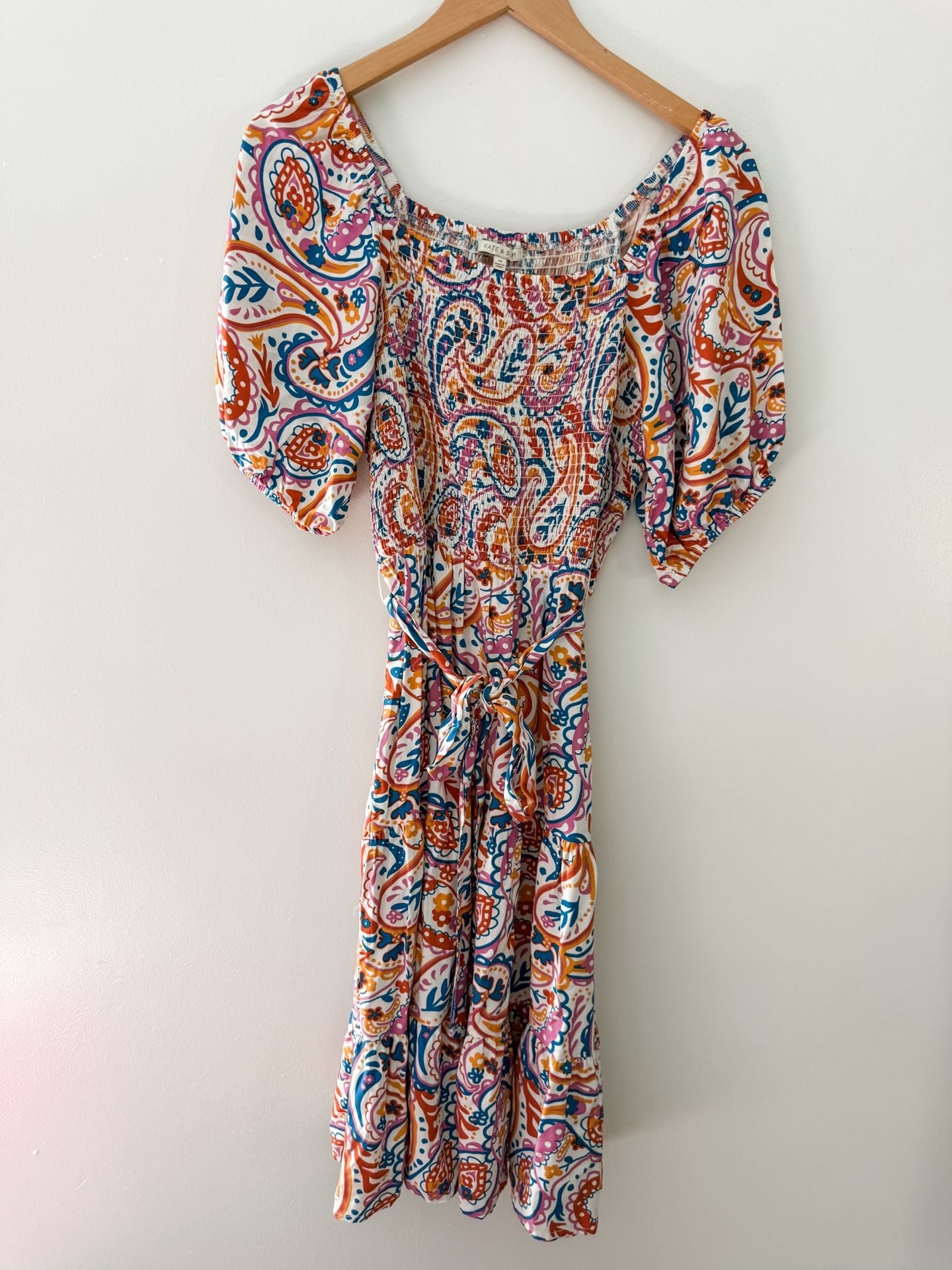Kate & Sam Vibrant Paisley Print Smocked Balloon Sleeve Midi Dress